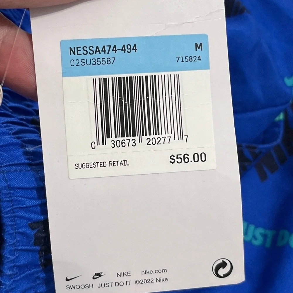 Nike Swim Trunks Men M Blue Just Do It Logo Print Volley Shorts Beach Pool